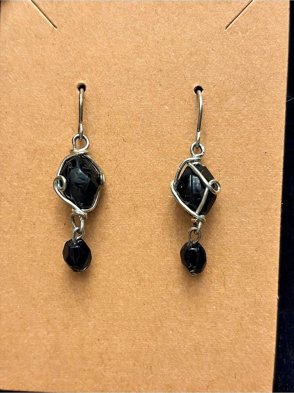 Black & Silver Stone Dangle Earrings